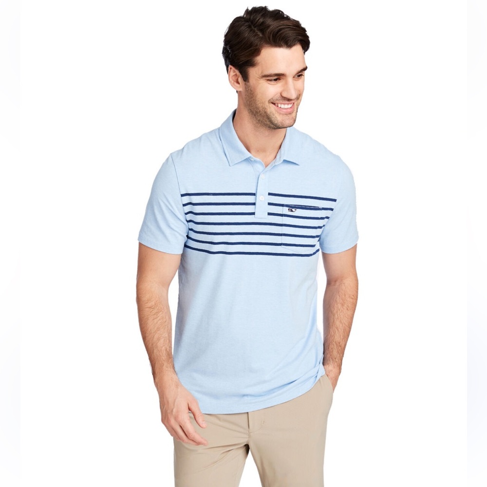 Men’s Vineyard Vines blue navy strip Edgartown Polo golf size x-large